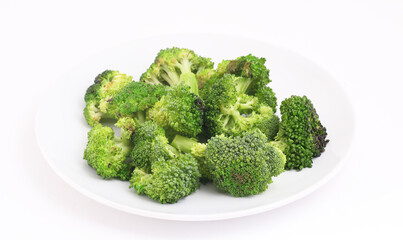 Grilled broccoli on white background