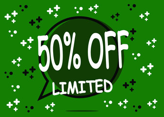 Fototapeta premium 50% off limited units. Sale banner in the form of a balloon for promotion in green.