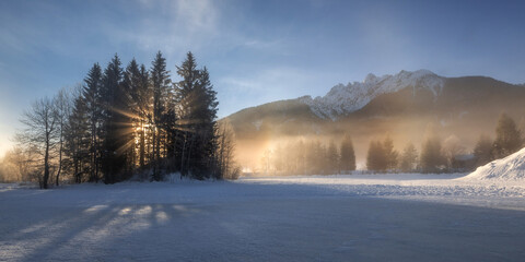 Morning in the mountain landscape of Italy