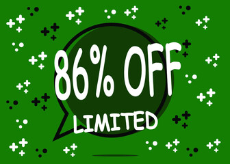 Fototapeta premium 86% off limited units. Sale banner in the form of a balloon for promotion in green.