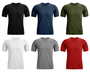 Collection of blank t-shirt isolated on white background. Front view