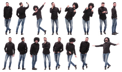 Obraz premium collage of photos of a cheerful young man in jeans.