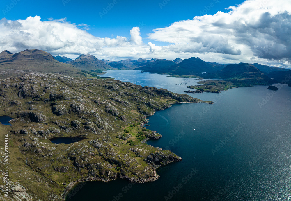 Wall mural aerial view of the landscape surrounding diabaig, lower diabaig and torridon village in the north we