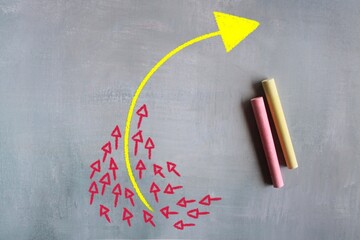 Hand drawn image of big curve arrow and small arrow. Leader and followers concept.