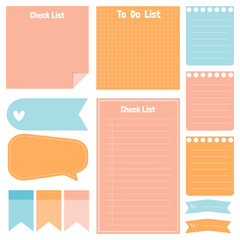 Cute paper notes. Stationary set. Scrapbook notes and cards.Printable planner stickers. To Do List note. Template for your message. Decorative planning element. Vector illustration.