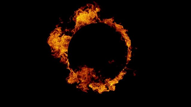 Super slow motion of fire circle isolated on black background. Filmed on high speed cinema camera, 1000 fps.