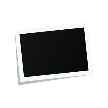 Black and white horizontal Polaroid photo frame with shadows. Vector illustration isolated on transparent background