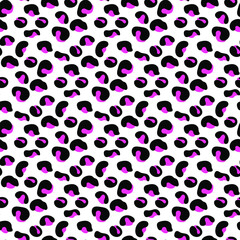 Stylish seamless leopard pattern in black and pink. For the design of fabric, clothing, wrapping paper, wallpaper, packaging. Vector illustration