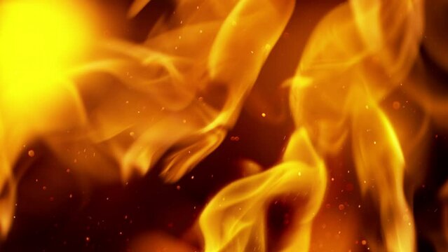 Super slow motion of fire blast isolated on black background, close-up. Filmed on high speed cinema camera, 1000 fps