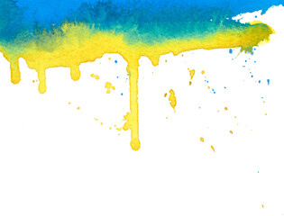 Fototapeta premium Ukrainian flag splash no war watercolor isolated on white background. 