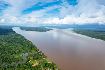 Obraz premium Amazon Rainforest Aerial View. Tropical Green Jungle in Peru, South America. Bird's-eye view.