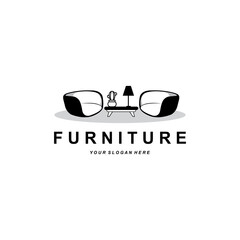 furniture logo, home furnishing design, room icon illustration, table, chair, lamp, frame, clock, flower pot