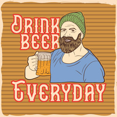 A man smiling and holding a mug of beer