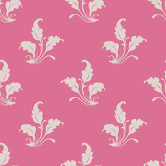 Fototapeta na wymiar Seamless background in fashionable Pacific Pink color . Botanical formula.