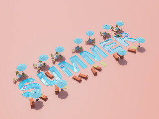 SUMMER word in the shape of a swimming pool