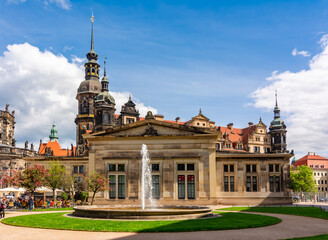 Fototapeta premium Towers of Dresden castle on Theaterplatz square, Germany