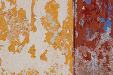 peeling and weathered wall. close-up image