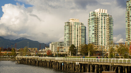 Canadian Modern Achitecture next to pier and near false creek, Vancouver canada