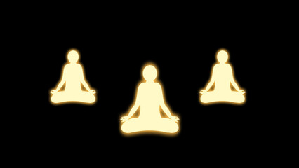 Three bright golden yoga position on black background.