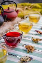 organic herbal teas. Different colors and in the form of seeds.