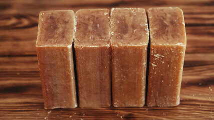 Laundry soap brown on a wooden background
