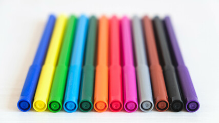 Multicolored felt-tip pens on a white background