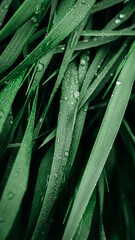 Fototapeta premium Green grass with water drops as background texture