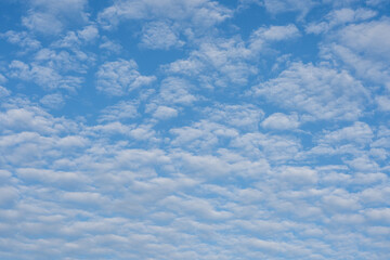 Fleecy clouds against a blue sky on a sunny summer day