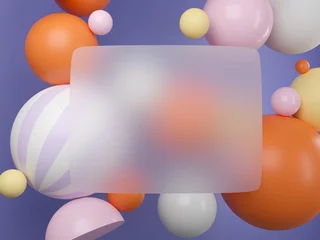Papier Peint photo Pantone 2022 very peri Bubbles colorful background with frame glassmorphism effect, information banner