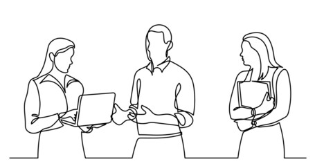 continuous line drawing of business people talking