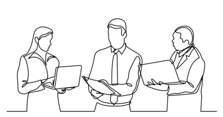 continuous line drawing of business people talking
