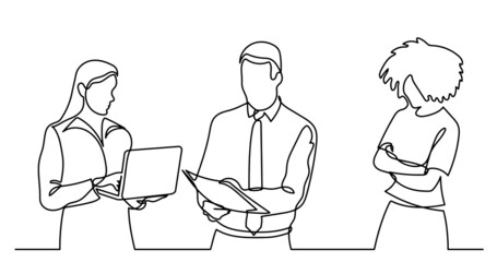 continuous line drawing of business people talking