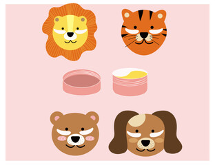 A set of 4 animals put on patches and demonstrates it. Stickers for products. Vector stock illustration.