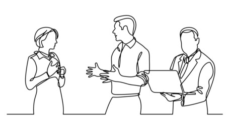 continuous line drawing of business people talking