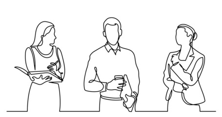 continuous line drawing of business people talking