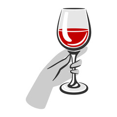 Illustration of c glass with red wine. Image for restaurants and bars.