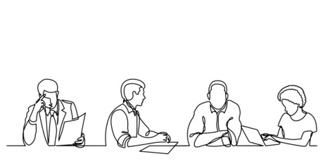 continuous line drawing of office workers at business meeting