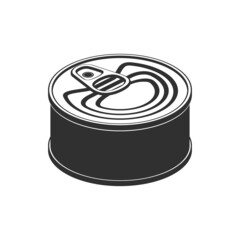 Canned metal packaging in realistic style. Aluminum tin can for food. Product Packing concept. Vector illustration of isometric fish conserve template. EPS 10.