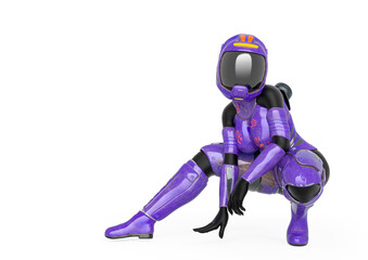 coolest astronaut girl is crouching in white background with copy space