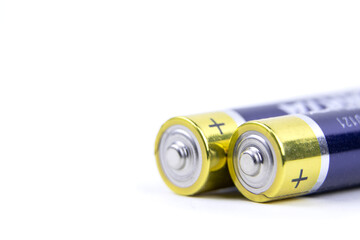 Alkaline batteries isolated on a white background. Battery type AAA isolated