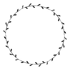 Elegant floral frame, border silhouette in hand drawn doodle style isolated on white background. Wreath decoration, delicate clip art © Alyona