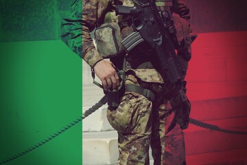 Italian flag with the Soldier as background , concept of Army .