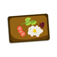 Elements of scrambled eggs, tomatoes and greens on an isolated background