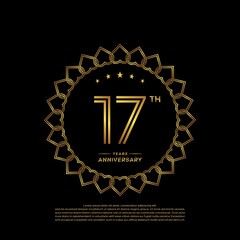 Fototapeta premium 17 years anniversary celebration logotype with gold color, for booklet, leaflet, magazine, brochure poster, banner, web, invitation or greeting card. Vector illustrations.