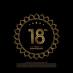18 years anniversary celebration logotype with gold color, for booklet, leaflet, magazine, brochure poster, banner, web, invitation or greeting card. Vector illustrations.