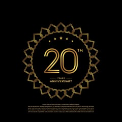 20 years anniversary celebration logotype with gold color, for booklet, leaflet, magazine, brochure poster, banner, web, invitation or greeting card. Vector illustrations.