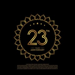 23 years anniversary celebration logotype with gold color, for booklet, leaflet, magazine, brochure poster, banner, web, invitation or greeting card. Vector illustrations.