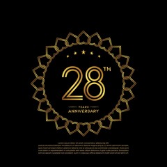 28 years anniversary celebration logotype with gold color, for booklet, leaflet, magazine, brochure poster, banner, web, invitation or greeting card. Vector illustrations.