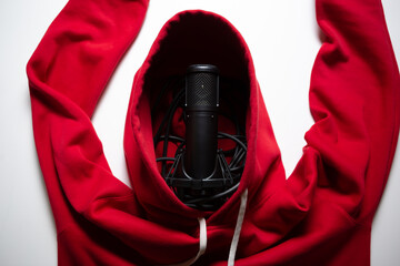 Professional condenser microphone for sound recording studio. High fidelity mic for rap music