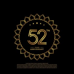 52 years anniversary celebration logotype with gold color, for booklet, leaflet, magazine, brochure poster, banner, web, invitation or greeting card. Vector illustrations.